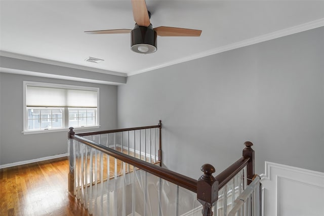 149 King St Unit 15, Chappaqua, NY 10514 - staircase with ceiling fan, wood finished floors, ornamental molding, and baseboards