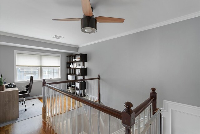 149 King St Unit 15, Chappaqua, NY 10514 - office with wood finished floors, a ceiling fan, and ornamental molding