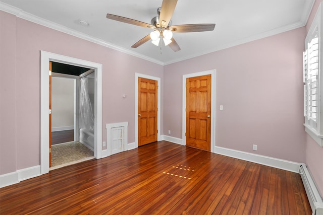 15 Elmore Ave, Croton-On-Hudson, NY 10520 - unfurnished bedroom featuring crown molding, wood-type flooring, baseboards, and a baseboard heating unit
