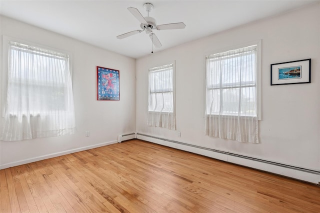 2 Heather Dr, Remsenburg, NY 11960 - unfurnished room featuring a ceiling fan, baseboards, wood finished floors, and baseboard heating