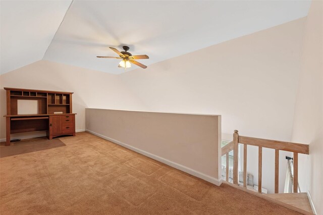2 Heather Dr, Remsenburg, NY 11960 - bonus room featuring light colored carpet, lofted ceiling, baseboards, and a ceiling fan
