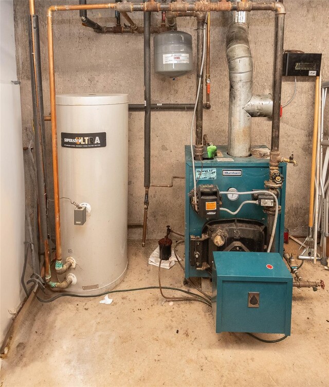 utility room featuring a heating unit and water heater