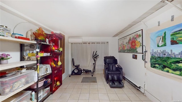 interior space with a wall mounted air conditioner