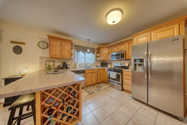 83 Split Rock Dr, Barryville, NY 12719 - kitchen with stainless steel appliances, open shelves, decorative backsplash, and a peninsula