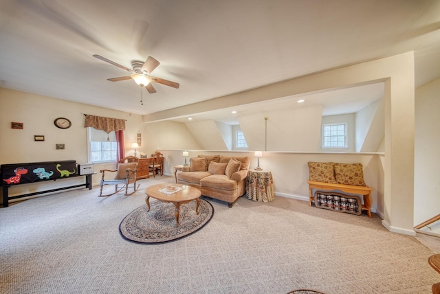 83 Split Rock Dr, Barryville, NY 12719 - living area with baseboards, carpet flooring, ceiling fan, and recessed lighting