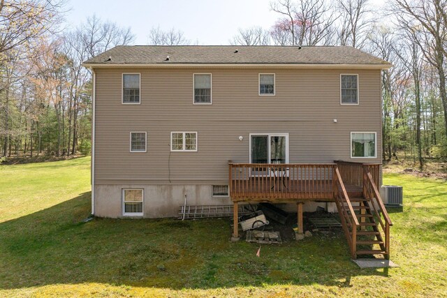 83 Split Rock Dr, Barryville, NY 12719 - rear view of house featuring a yard, a deck, cooling unit, and stairs