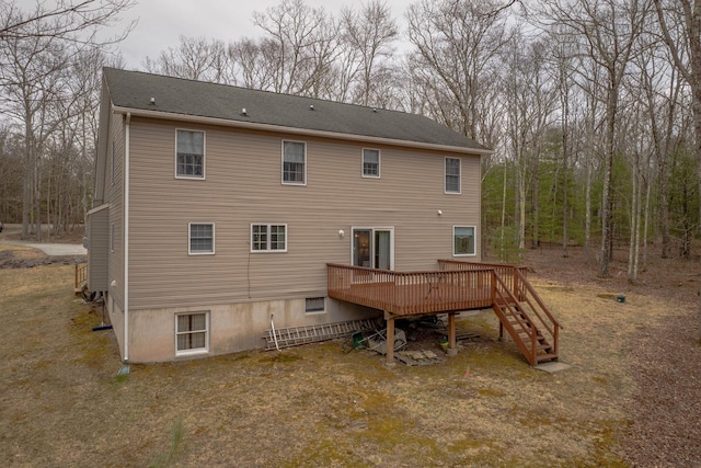 83 Split Rock Dr, Barryville, NY 12719 - rear view of house featuring a wooden deck and stairs