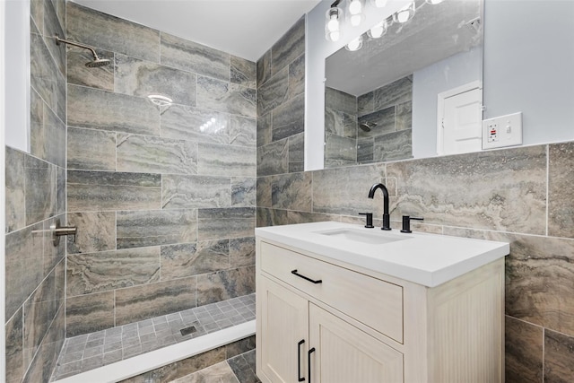 14 Still Hollow Rd, Newburgh, NY 12550 - full bath with tiled shower, tile walls, and vanity
