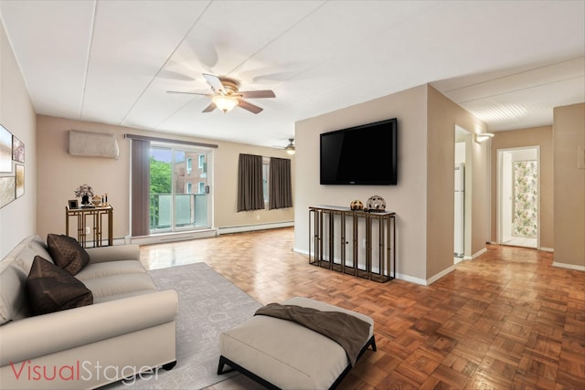 372 Central Park Ave Unit 3U, Scarsdale, NY 10583 - living room featuring baseboard heating, ceiling fan, and baseboards