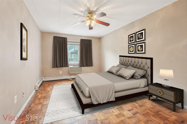 372 Central Park Ave Unit 3U, Scarsdale, NY 10583 - bedroom with baseboards, cooling unit, a baseboard heating unit, and ceiling fan