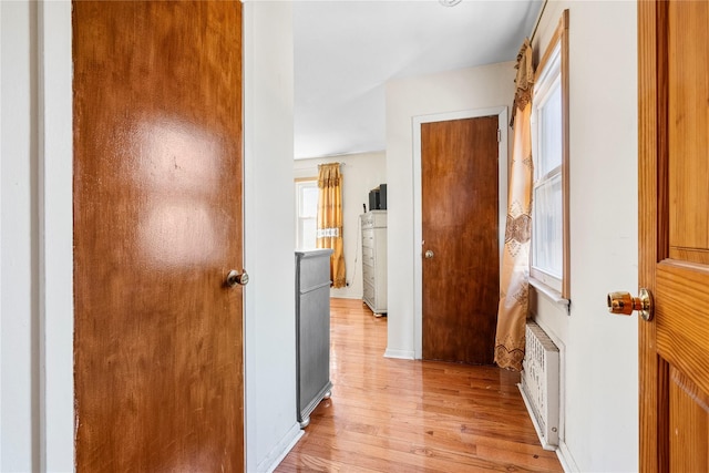 142 Primrose Ave, Mount Vernon, NY 10552 - corridor with light wood-style floors, baseboards, and radiator