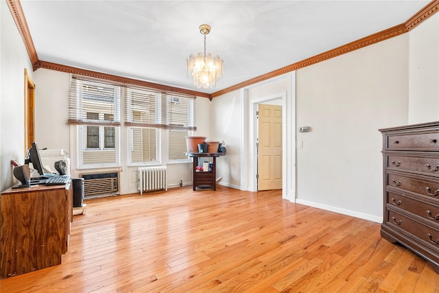 142 Primrose Ave, Mount Vernon, NY 10552 - interior space featuring radiator heating unit, light wood-style floors, an inviting chandelier, and ornamental molding