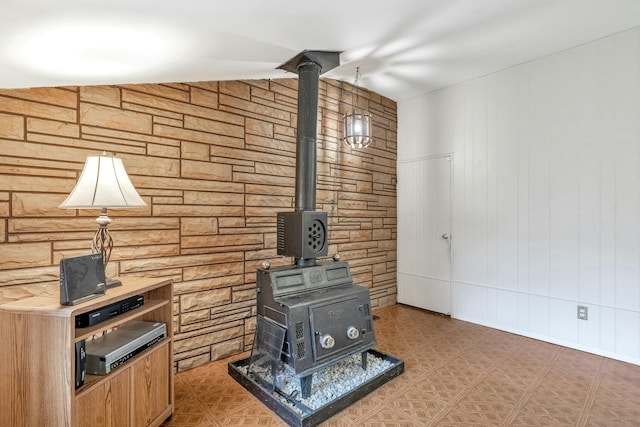 interior details with a wood stove