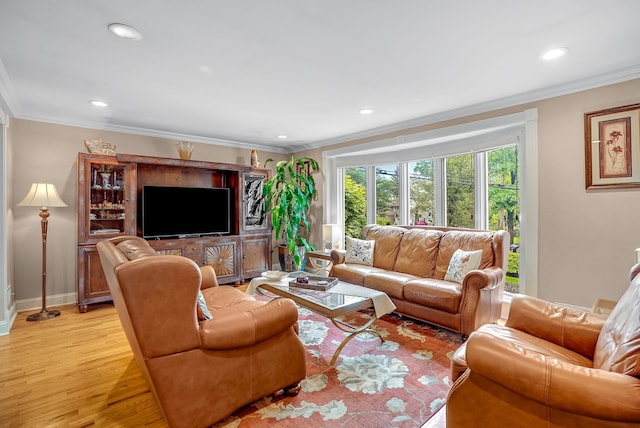 4 Sylvan Rd, White Plains, NY 10605 - living room with light wood-type flooring, recessed lighting, ornamental molding, and baseboards