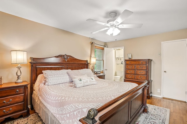 4 Sylvan Rd, White Plains, NY 10605 - bedroom featuring light wood-style flooring, connected bathroom, ceiling fan, and baseboards