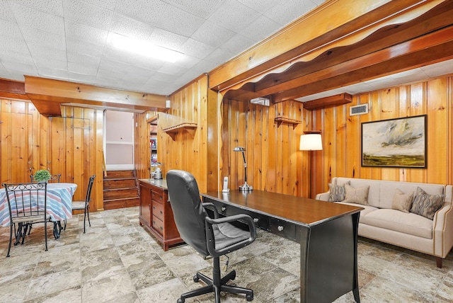 4 Sylvan Rd, White Plains, NY 10605 - office area featuring wooden walls and light stone finish floors