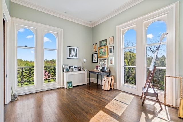 381 W Neck Rd, Lloyd Harbor, NY 11743 - office with ornamental molding, dark wood finished floors, and a wealth of natural light