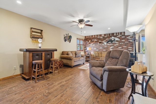 18 Hoppin Ave, Montauk, NY 11954 - living area featuring baseboards, ceiling fan, recessed lighting, and wood finished floors