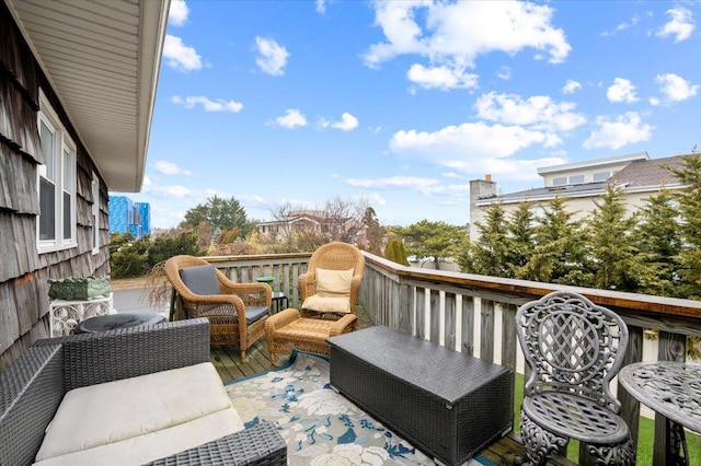 view of wooden balcony featuring a wooden deck