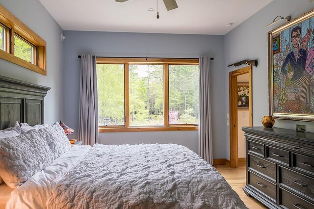 43 Bee Tree Ln, Accord, NY 12404 - bedroom featuring light wood-type flooring, a ceiling fan, and baseboards