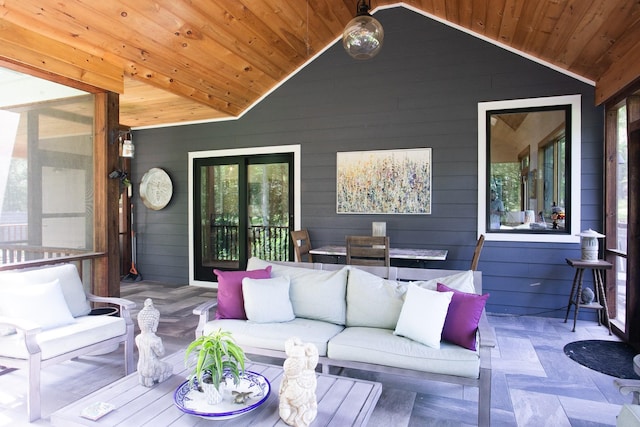 43 Bee Tree Ln, Accord, NY 12404 - wooden deck featuring outdoor lounge area, a patio, and outdoor dining area