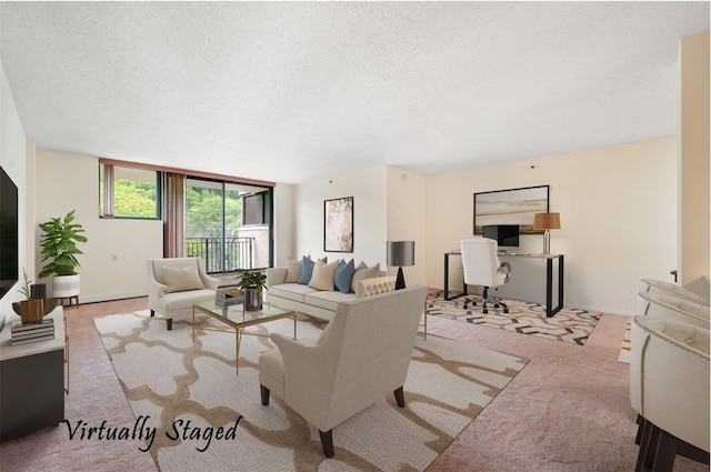 25 Rockledge Ave Unit 601, White Plains, NY 10601 - carpeted living room featuring a textured ceiling and baseboards