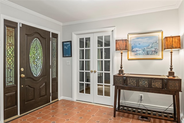 7 E Gate Ln, Setauket, NY 11733 - entryway with french doors, crown molding, and baseboards