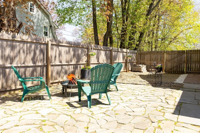 7365 S Broadway, Red Hook, NY 12571 - view of patio / terrace with a fenced backyard and an outdoor fire pit