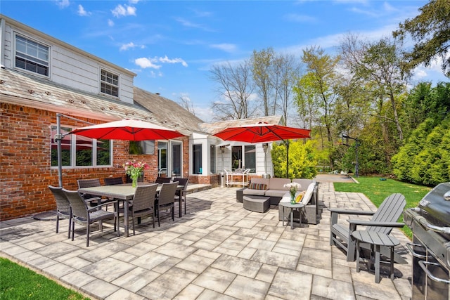 26 Woodgreen Ln, East Hills, NY 11577 - view of patio / terrace featuring outdoor lounge area, outdoor dining area, and a grill