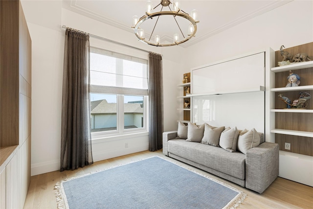 interior space featuring an inviting chandelier and light wood-type flooring