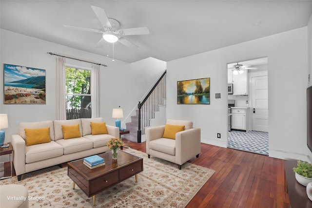 119 Western Hwy, West Nyack, NY 10994 - living area with a ceiling fan, hardwood / wood-style flooring, and stairway