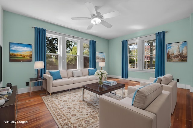 119 Western Hwy, West Nyack, NY 10994 - living room featuring baseboards, ceiling fan, and wood finished floors