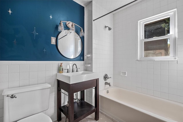 119 Western Hwy, West Nyack, NY 10994 - bathroom featuring shower / bath combination, vanity, toilet, and tile walls
