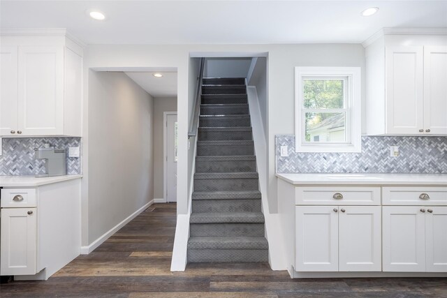 352 Gibbs Pond Rd, Nesconset, NY 11767 - staircase with wood finished floors, recessed lighting, and baseboards