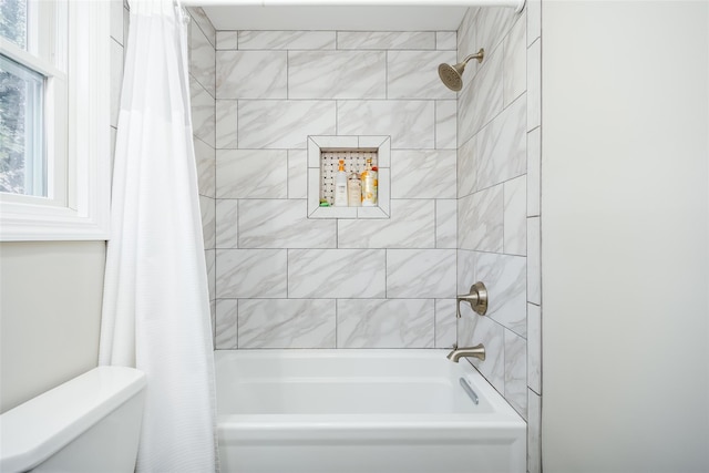 352 Gibbs Pond Rd, Nesconset, NY 11767 - bathroom featuring shower / bathtub combination with curtain and toilet