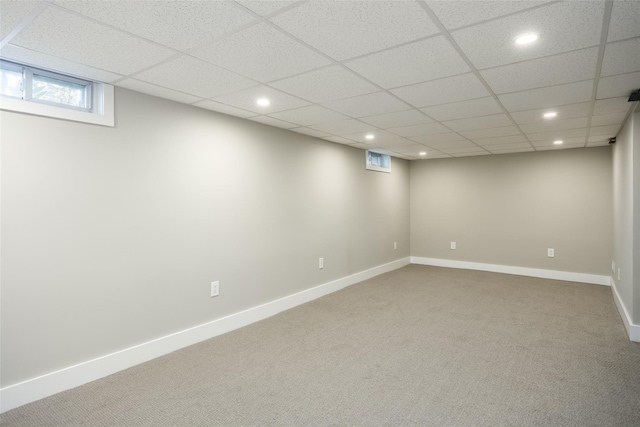 352 Gibbs Pond Rd, Nesconset, NY 11767 - basement with carpet flooring, recessed lighting, baseboards, and a drop ceiling