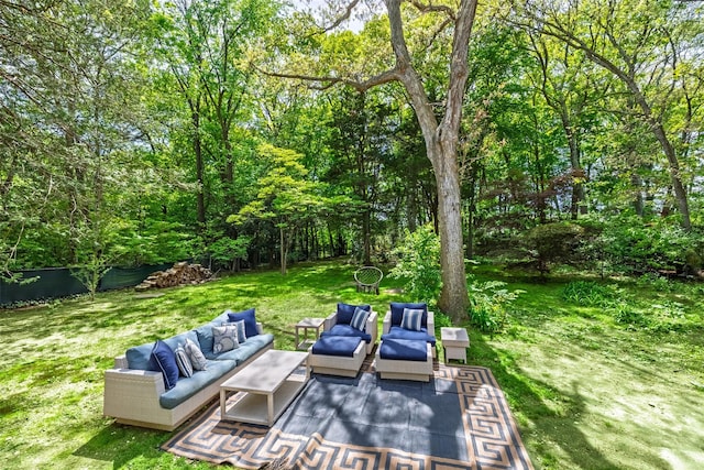 352 Gibbs Pond Rd, Nesconset, NY 11767 - view of patio / terrace featuring outdoor lounge area and a forest view