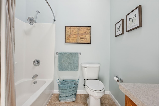 bathroom with shower / bathtub combination, tile patterned flooring, baseboards, and toilet