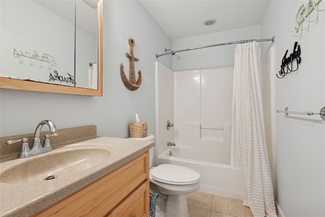full bathroom with vanity, tile patterned flooring, toilet, and shower / bath combination with curtain