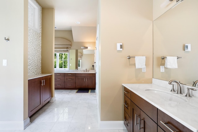 9 Earle Dr, Muttontown, NY 11791 - full bath featuring two vanities and marble look tiles