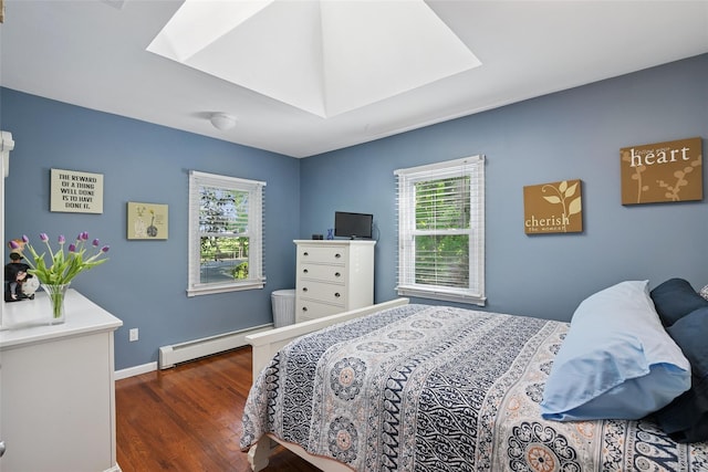22 Washington Dr, Centerport, NY 11721 - bedroom featuring a baseboard radiator, a skylight, multiple windows, and wood finished floors
