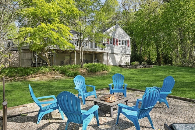 22 Washington Dr, Centerport, NY 11721 - view of grassy yard with an outdoor fire pit and a deck