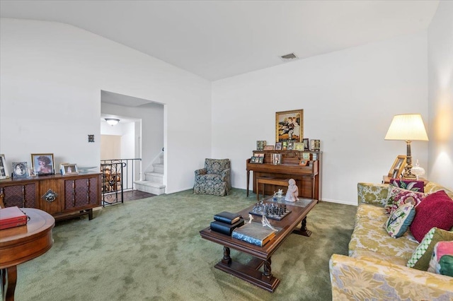 2 Yorktown Rd, Dix Hills, NY 11746 - living room featuring carpet floors, stairs, and visible vents