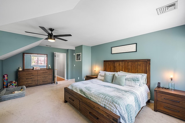 25 Hill And Dale Rd, Carmel, NY 10512 - bedroom with visible vents, ceiling fan, vaulted ceiling, and light carpet