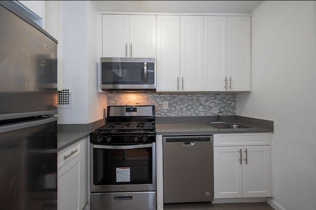 39-60 54th St Unit 7U, Woodside, NY 11377 - kitchen with backsplash, appliances with stainless steel finishes, white cabinetry, and a sink