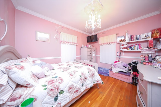 1464 W 5th St, Brooklyn, NY 11204 - bedroom with crown molding, wood finished floors, and a chandelier