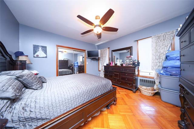 1464 W 5th St, Brooklyn, NY 11204 - bedroom with a closet, radiator heating unit, and ceiling fan