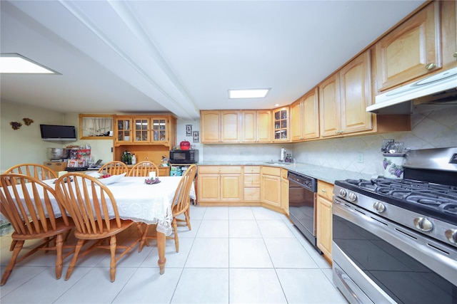 1464 W 5th St, Brooklyn, NY 11204 - kitchen featuring black appliances, light brown cabinets, light countertops, glass insert cabinets, and a sink