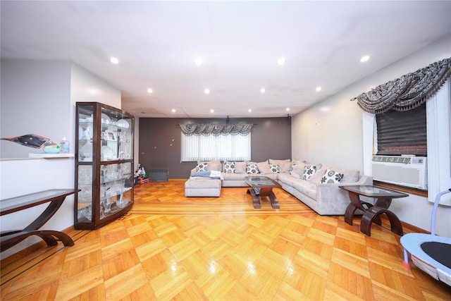 1464 W 5th St, Brooklyn, NY 11204 - living room featuring cooling unit, recessed lighting, and baseboards