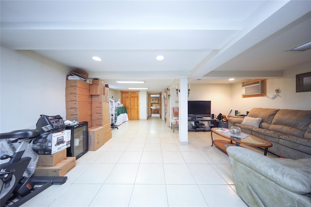 1464 W 5th St, Brooklyn, NY 11204 - living area featuring a wall mounted AC, recessed lighting, and light tile patterned floors
